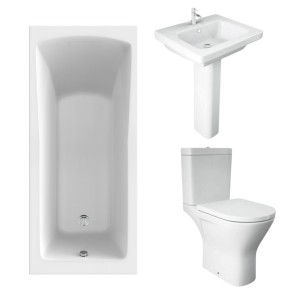 RAK Resort Maxi Open Back Toilet with 550mm Basin Modern Bathroom Suite and Single Ended Bath with Front Panel - 1600 x 700mm
