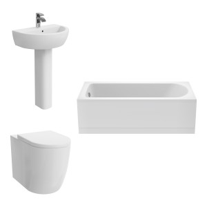 Cordoba Modern Bathroom Suite with Back to Wall Toilet and Essential Single Ended Bath - 1700 x 700mm - Front Bath Panel Included
