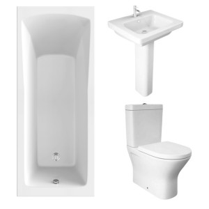 RAK Resort Mini Closed Back Toilet with 550mm Basin Modern Bathroom Suite and Single Ended Bath - 1700 x 700mm