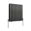 Norden 600 x 591mm Black Silver Double Horizontal Oval Column Designer Radiator