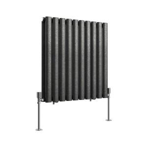 Norden 600 x 591mm Black Silver Double Horizontal Oval Column Designer Radiator