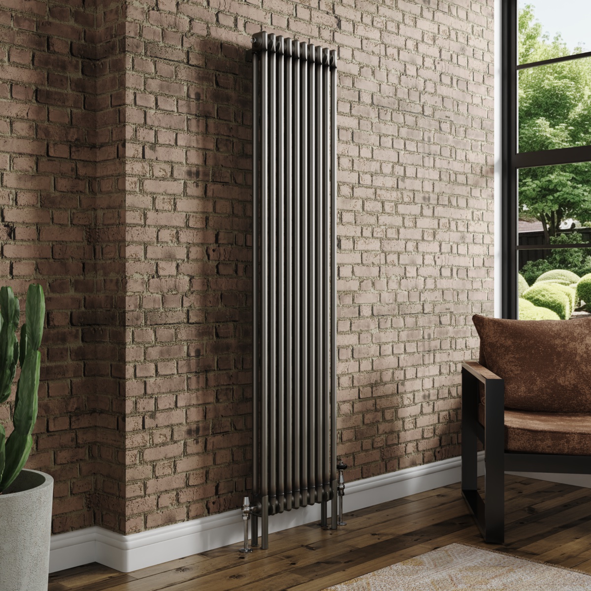 Bern 1800 x 470mm Raw Metal Double Column Vertical Traditional Radiator