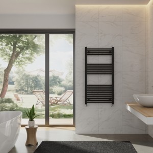 Bergen 1200 x 600mm Straight Black Heated Towel Rail