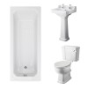 Wellington Close Coupled Toilet with Sand Seat & 500mm 2 Tap Hole Basin with 1700 x 700mm Traditional Straight Bath Single Ended
