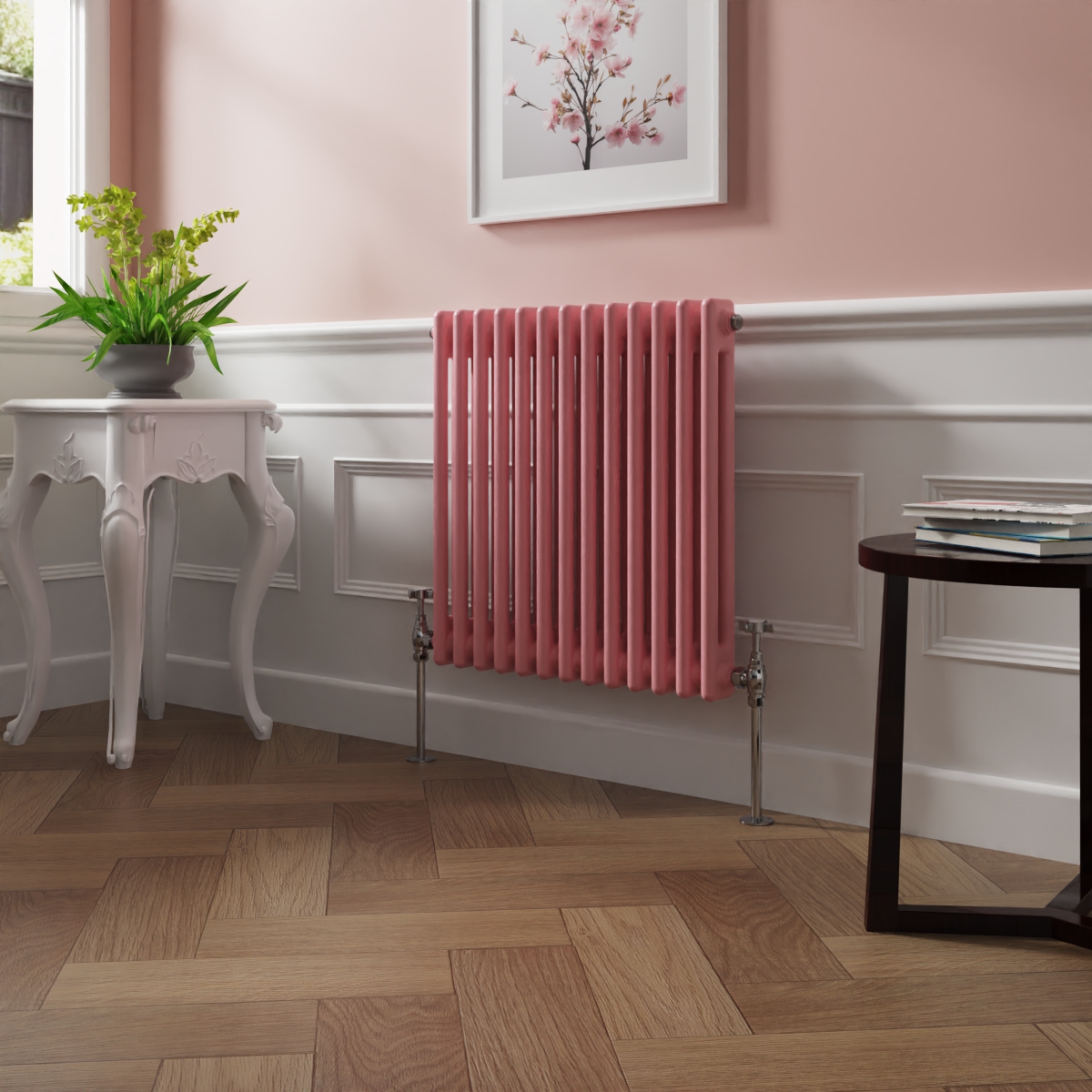 Bern 600 x 605mm Rose Pink Double Column Horizontal Traditional Radiator