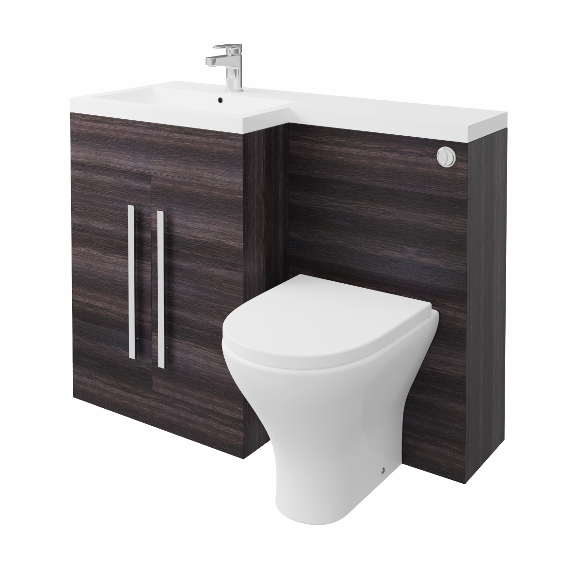 Calm Grey Left Hand Combination Vanity Unit Basin L Shape with Back to Wall Fresh Curved Toilet & Soft Close Seat & Concealed Cistern - 1100mm