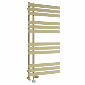Koli 1200 x 600mm Dual Fuel Brushed Brass Thermostatic Touch Control Wifi Electric Heated Towel Rail