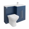 Calm Matt Blue Right Hand Combination Vanity Unit Basin L Shape with Back to Wall Feel Curved Toilet & Soft Close Seat & Concealed Cistern - 1100mm