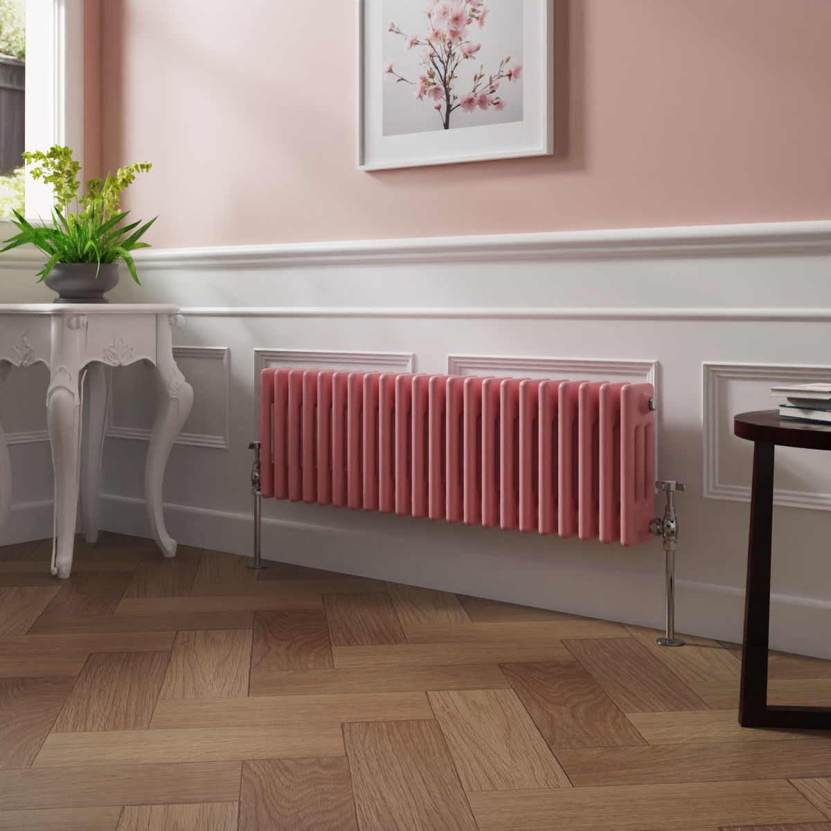 Bern 300 x 1010mm Rose Pink Triple Column Horizontal Traditional Radiator
