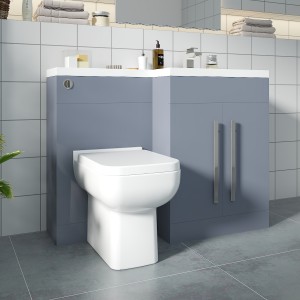 Calm Gloss Grey Right Hand Combination Vanity Unit Basin L Shape with Back to Wall Feel 600 Toilet & Soft Close Seat & Concealed Cistern - 1100mm