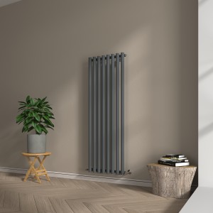 Voss 1600 x 545mm Anthracite Single Vertical Round Tube Designer Radiator