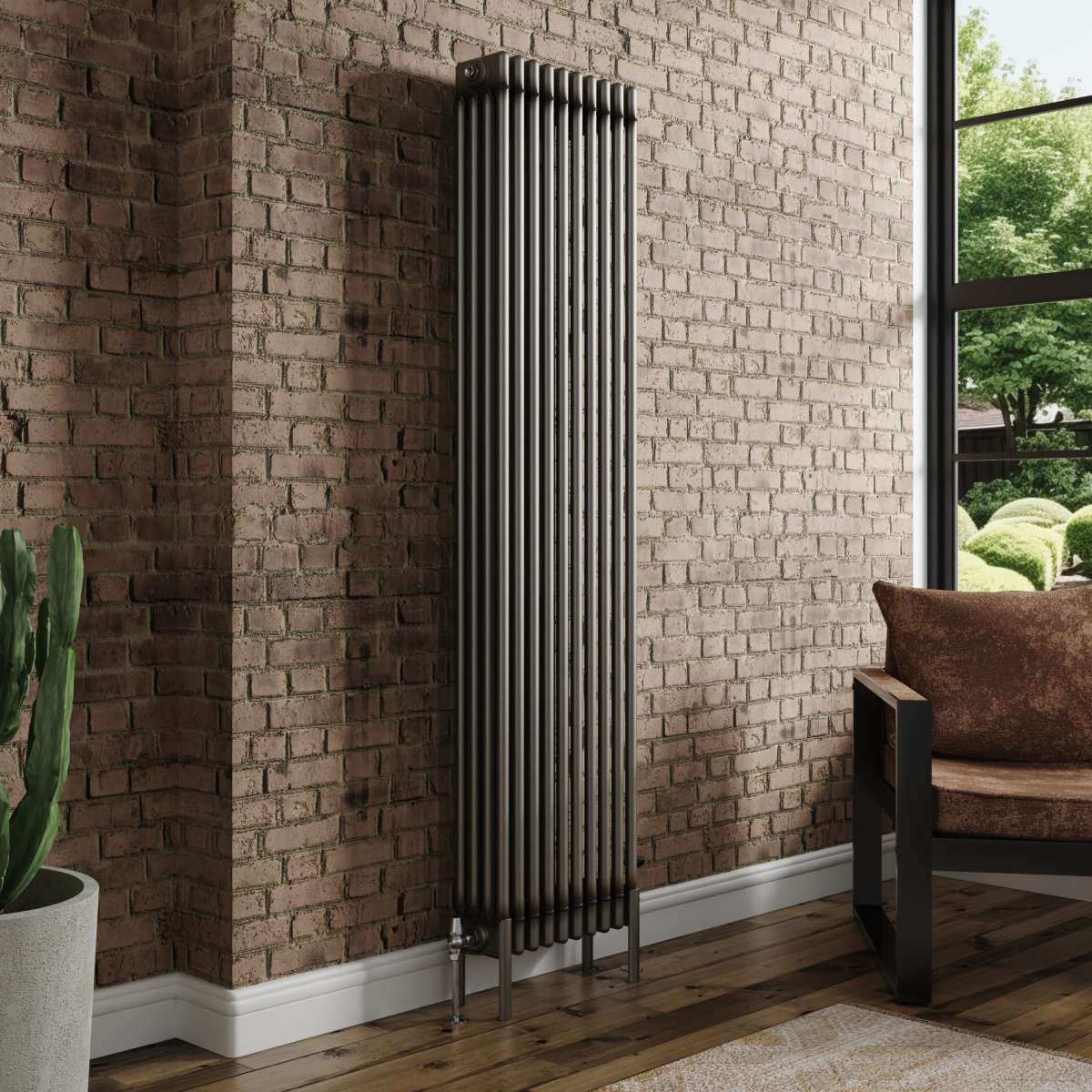 Bern 1800 x 470mm Raw Metal Four Column Vertical Traditional Radiator
