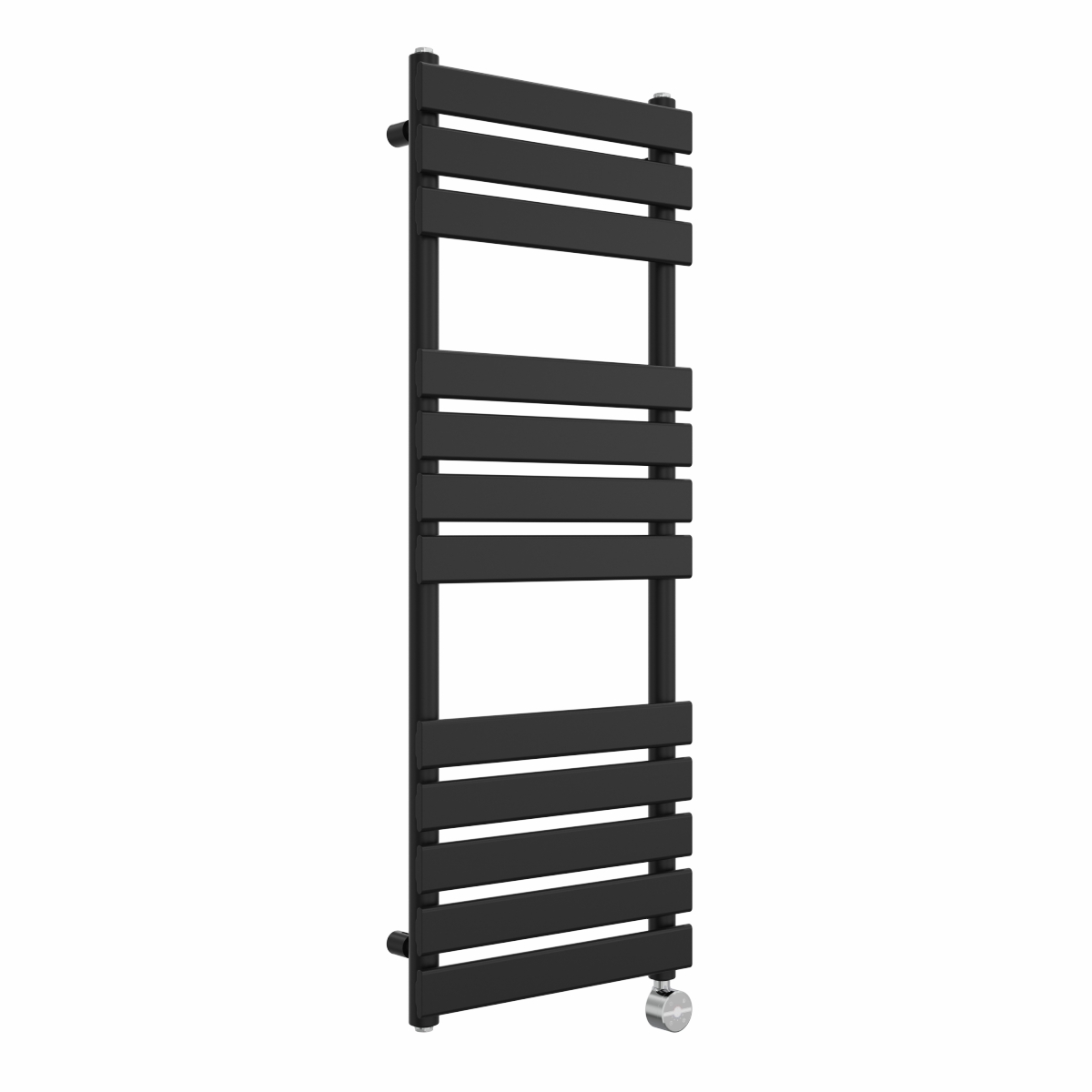 Juva 1200 x 450mm Satin Black Flat Panel Thermostatic Touch Control Electric Heated Towel Rail