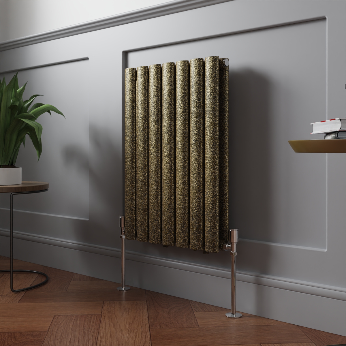 Norden 600 x 414mm Black Gold Double Horizontal Oval Column Designer Radiator