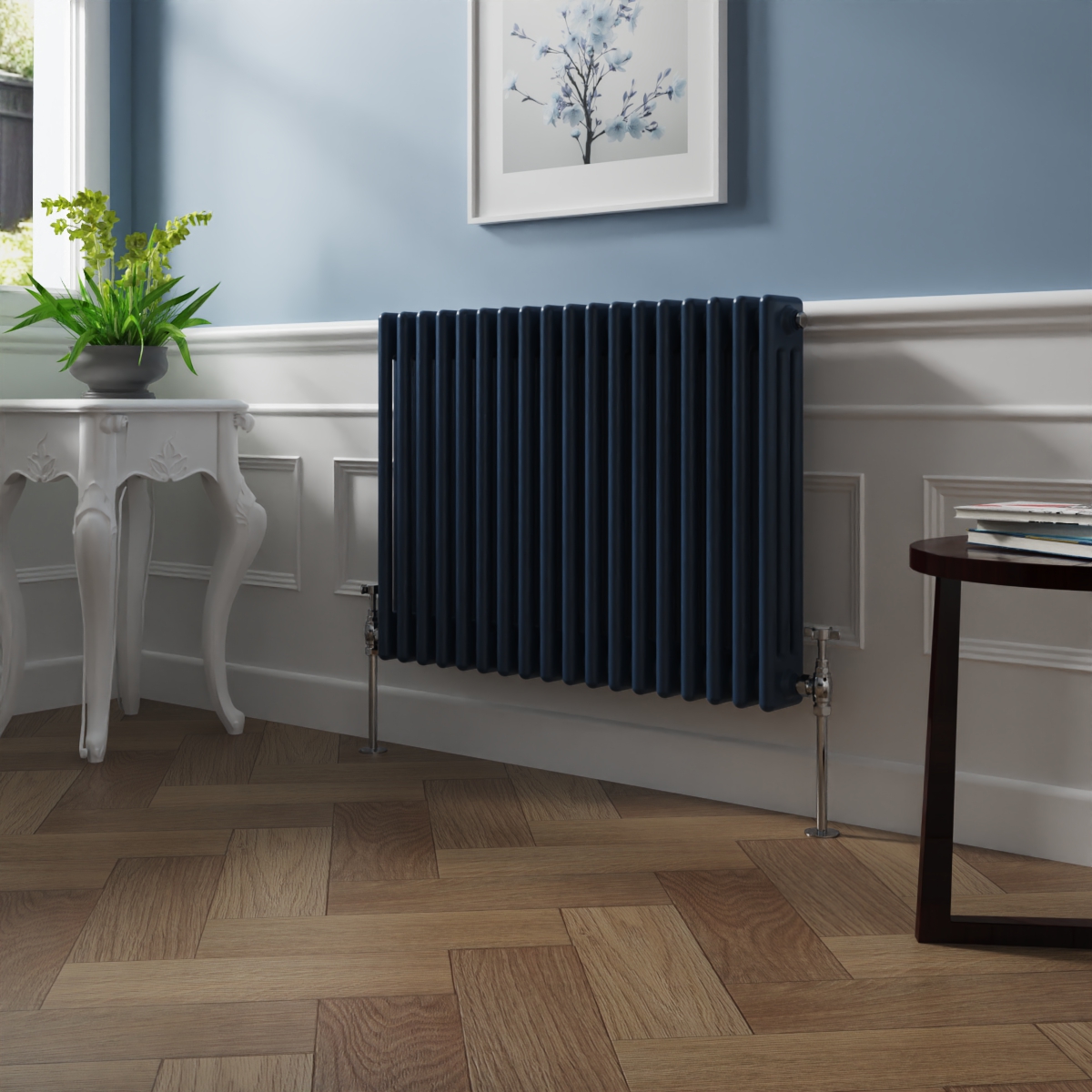 Bern 600 x 830mm Sapphire Blue Triple Column Horizontal Traditional Radiator