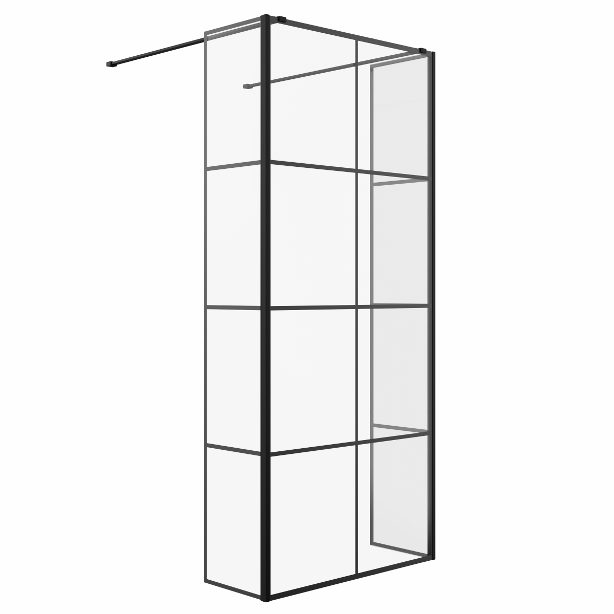 Wasdale 900mm Black Grid Walk Through Wet Room Screen with 300mm Hinged Return Screens