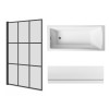 Sawley 1800 x 800mm Straight Bath Single Ended with Front Panel and Square Black Grid Bath Screen