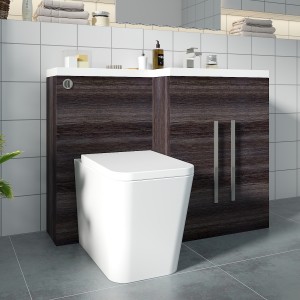 Calm Grey Right Hand Combination Vanity Unit Basin L Shape with Back to Wall Cordoba Square Toilet & Soft Close Seat & Concealed Cistern - 1100mm