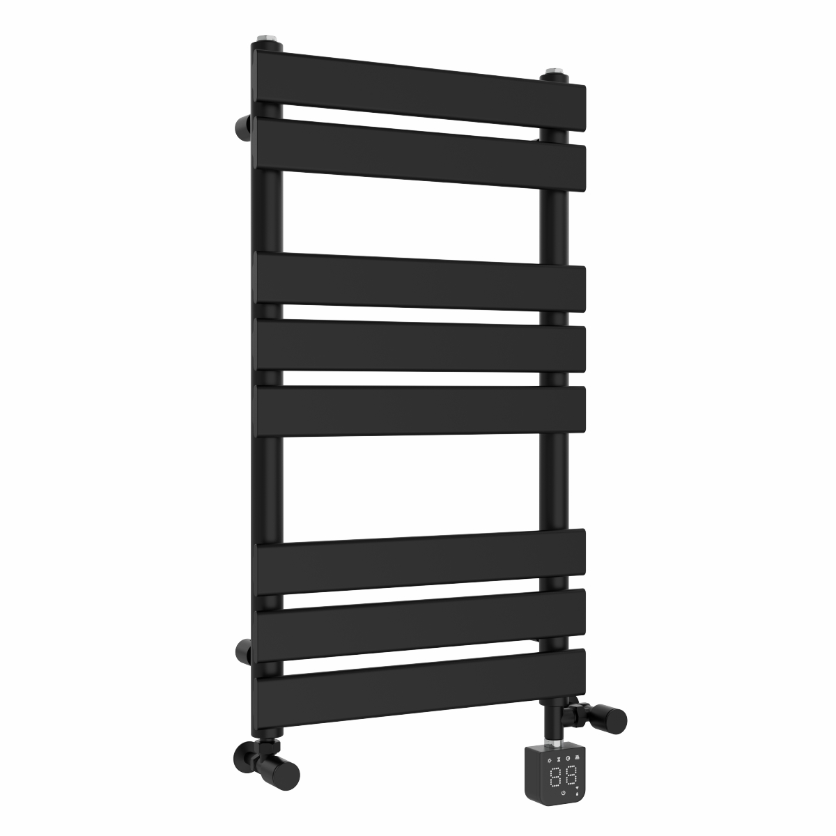 Juva 800 x 450mm Dual Fuel Satin Black Flat Panel Thermostatic Touch Control Wifi Electric Heated Towel Rail