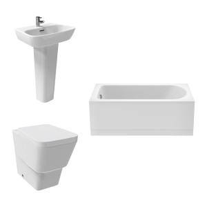 Aria Bathroom Suite with Back to Wall Toilet and Essential Single Ended Bath 1500 x 700 - Front Panel Included