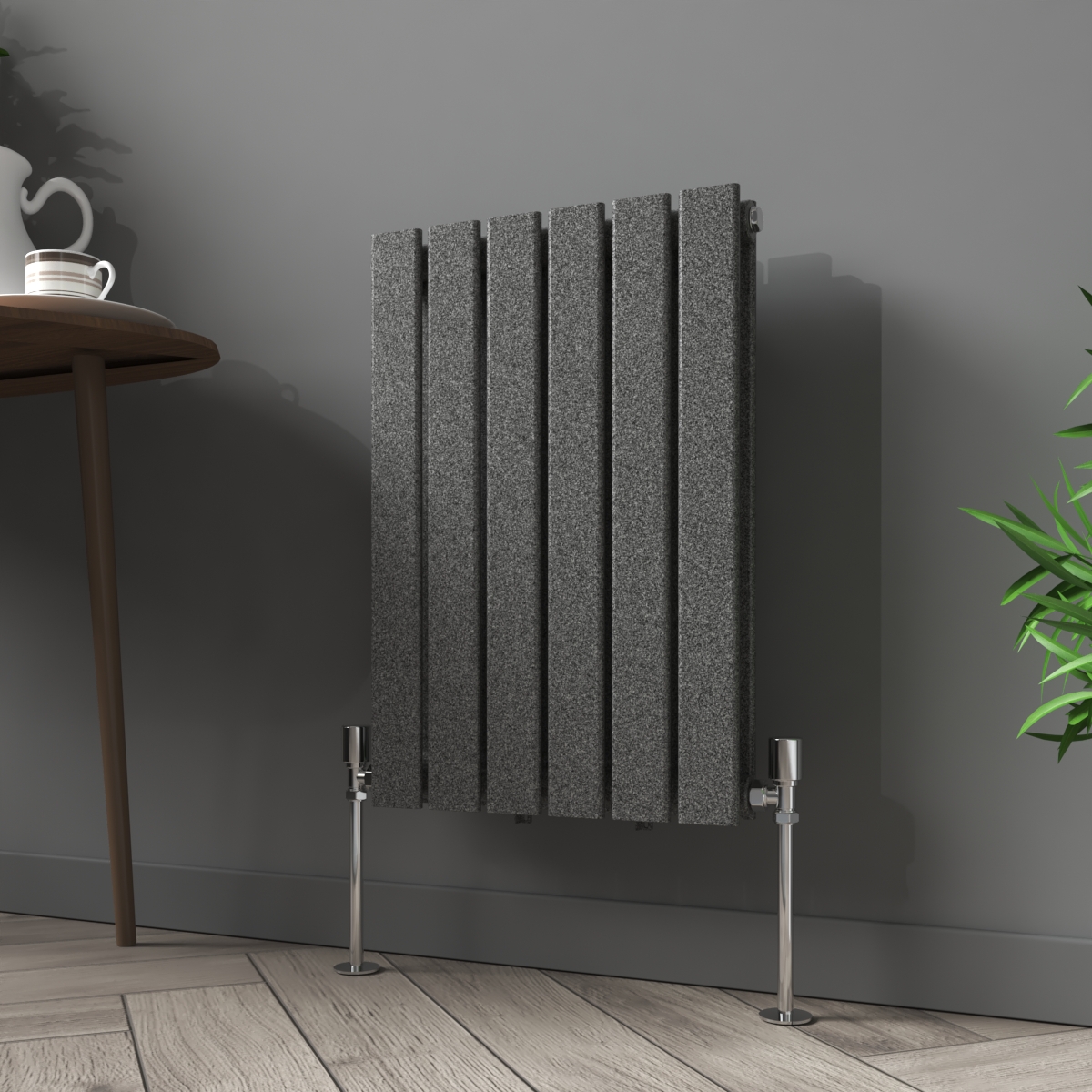 Karlstad 600 x 410mm Black Silver Double Horizontal Flat Panel Designer Radiator
