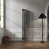 Bern 1800 x 290mm Black Silver Four Column Vertical Traditional Radiator