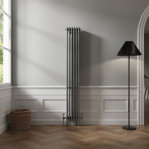Bern 1800 x 290mm Black Silver Four Column Vertical Traditional Radiator