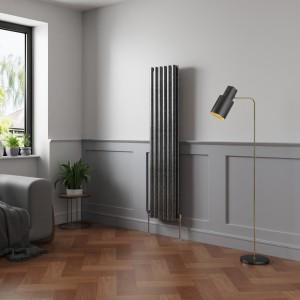 Norden 1600 x 355mm Black Silver Double Vertical Oval Column Designer Radiator