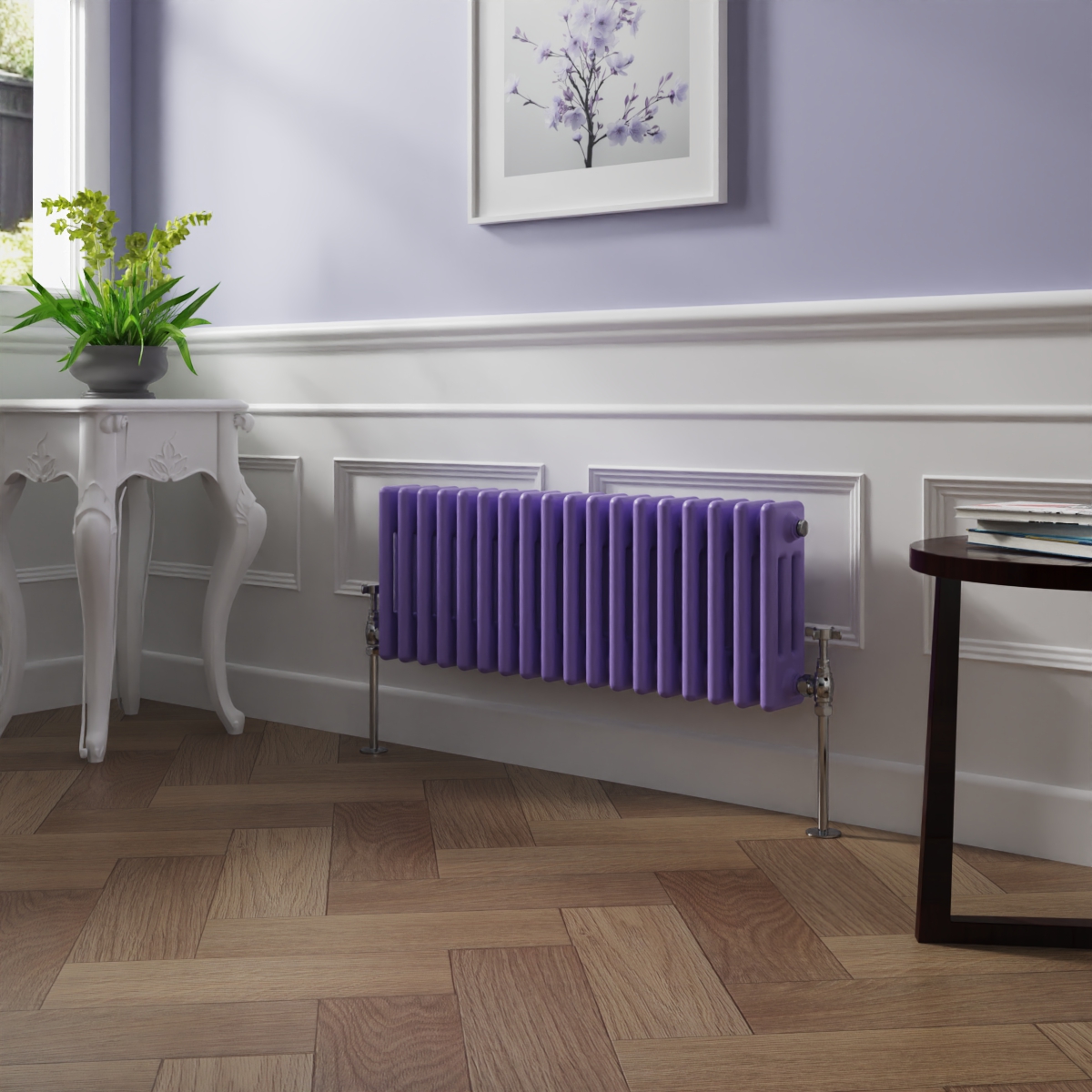 Bern 300 x 830mm Elegant Purple Triple Column Horizontal Traditional Radiator