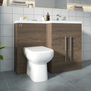 Calm Walnut Right Hand Combination Vanity Unit with RAK-Origin Toilet & Soft Close Seat & Concealed Cistern - 1100mm