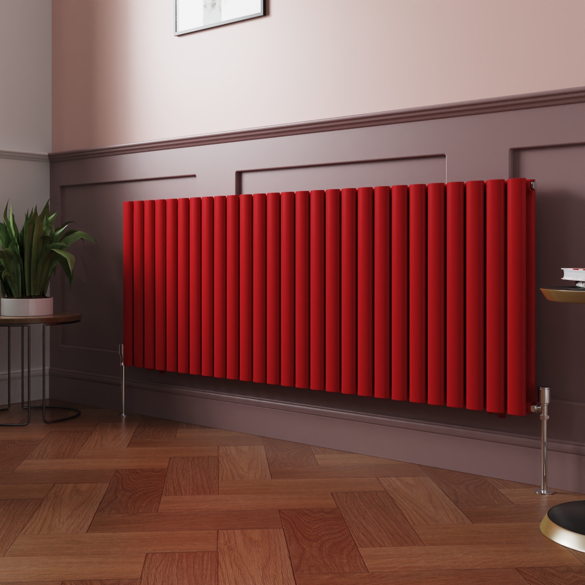 Norden 600 x 1594mm Signal Red Double Oval Column Horizontal Designer Radiator