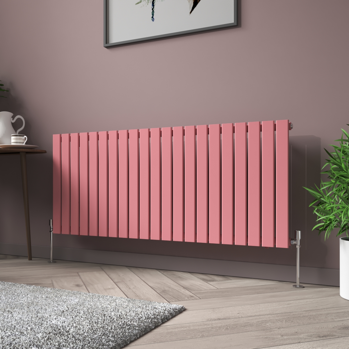 Karlstad 600 x 1430mm Rose Pink Single Horizontal Flat Panel Designer Radiator