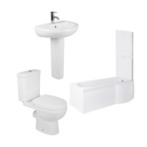 Lima Modern Bathroom Suite with P-Shape Shower Bath - Left Hand - 1500mm