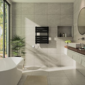 Juva 650 x 500mm Satin Black Flat Panel Simple Electric Heated Towel Rail