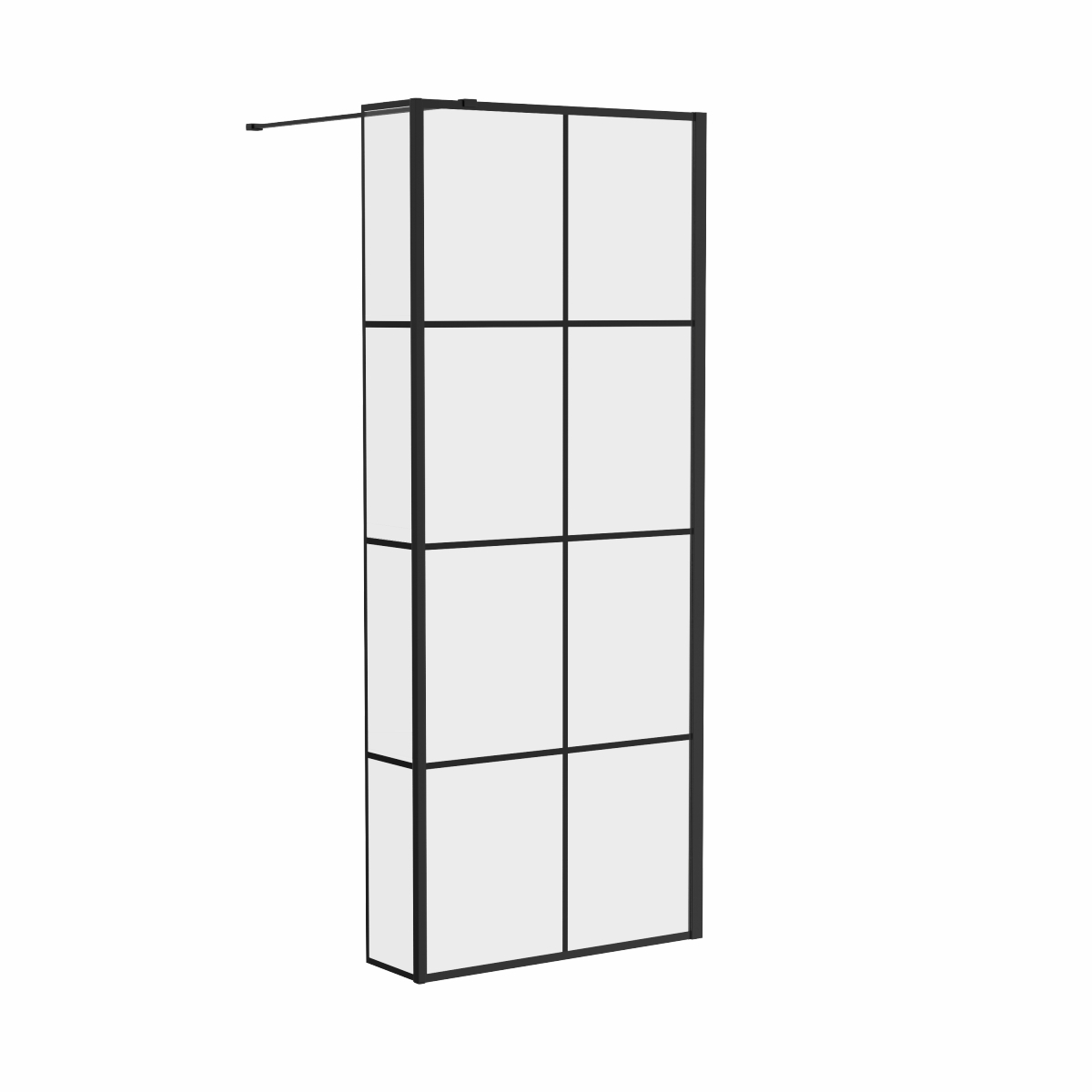 Wasdale 800mm Wet Room Screen with 200mm Hinged Wet Room Return Screen - Black Grid