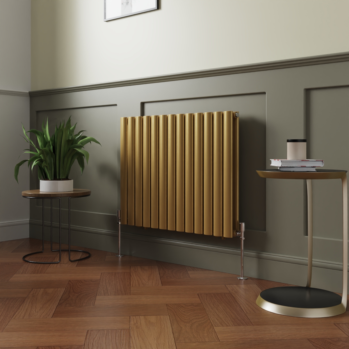 Norden 600 x 768mm Metallic Gold Double Oval Column Horizontal Designer Radiator
