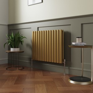 Norden 600 x 768mm Metallic Gold Double Oval Column Horizontal Designer Radiator