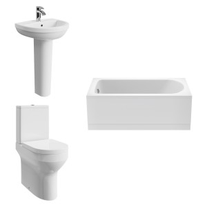 Calgary Modern Bathroom Suite with Close Coupled Toilet and Essential Single Ended Bath - 1500 x 700mm - Front Bath Panel Included