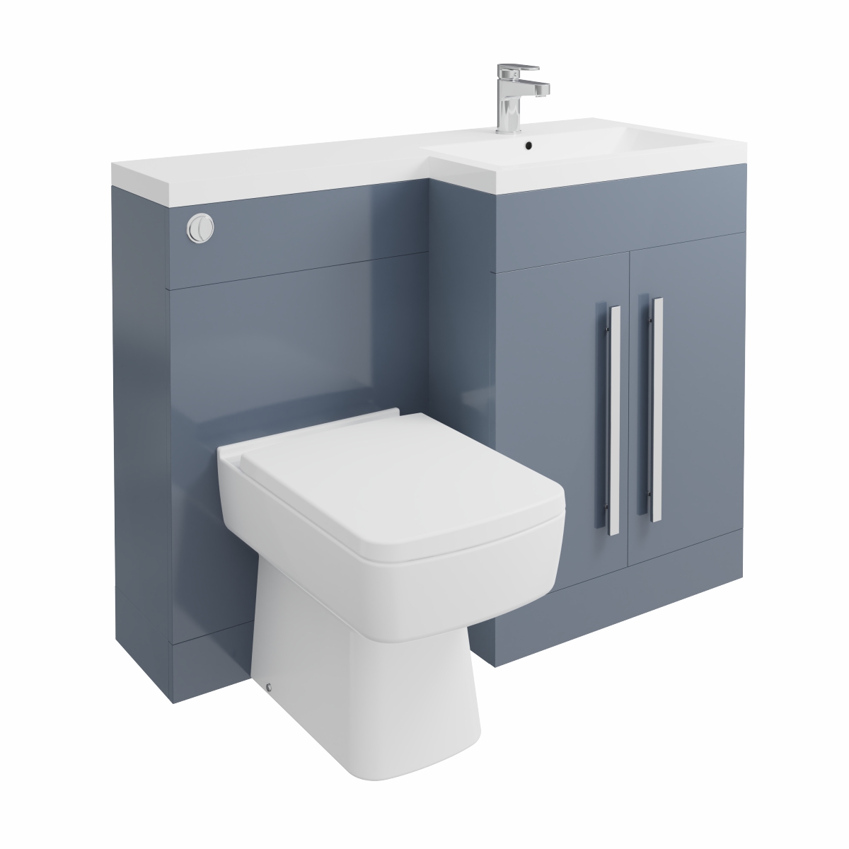 Calm Gloss Grey Right Hand Combination Vanity Unit Basin L Shape with Back to Wall Boston Toilet & Soft Close Seat & Concealed Cistern - 1100mm