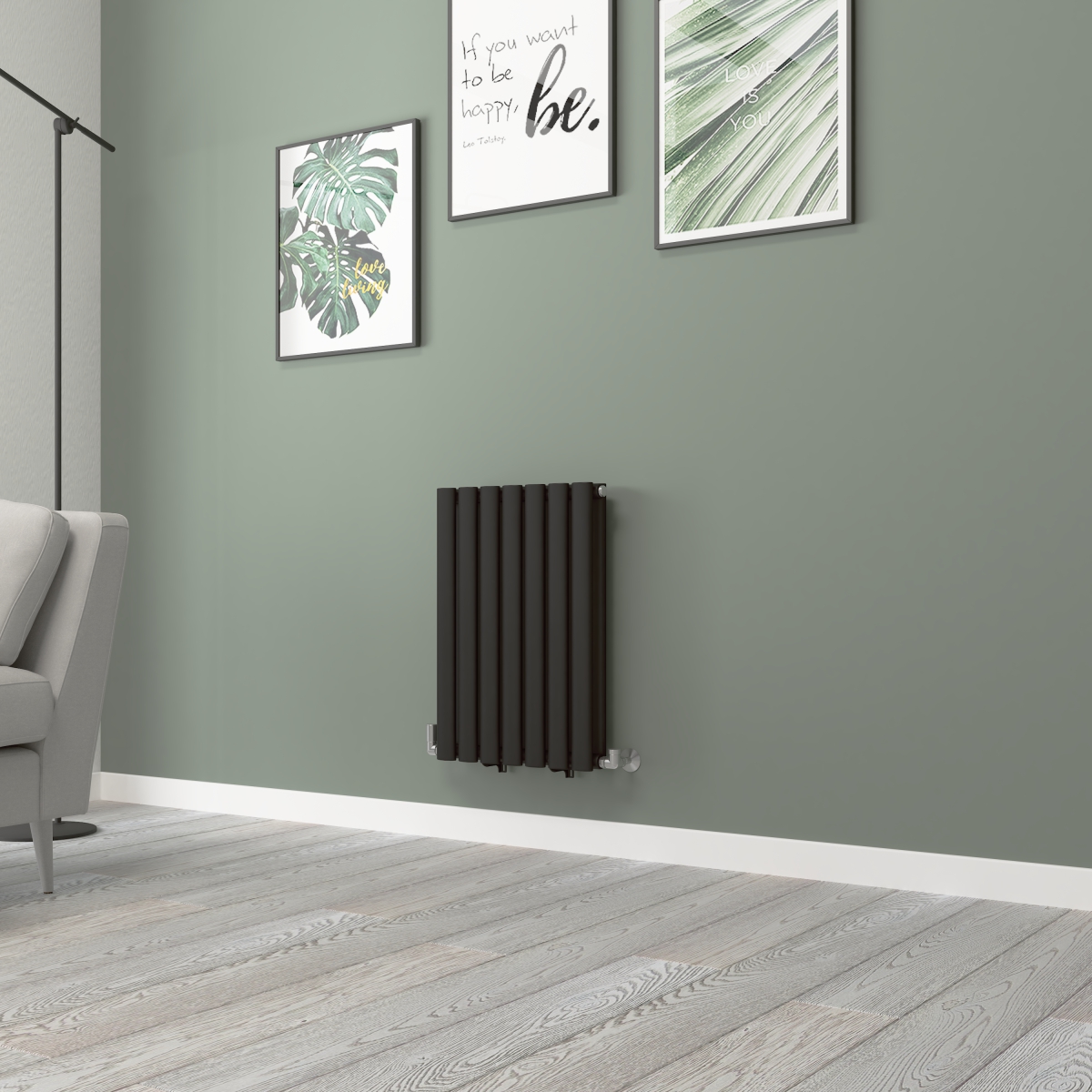 Norden 600 x 414mm Black Double Horizontal Oval Tube Designer Radiator