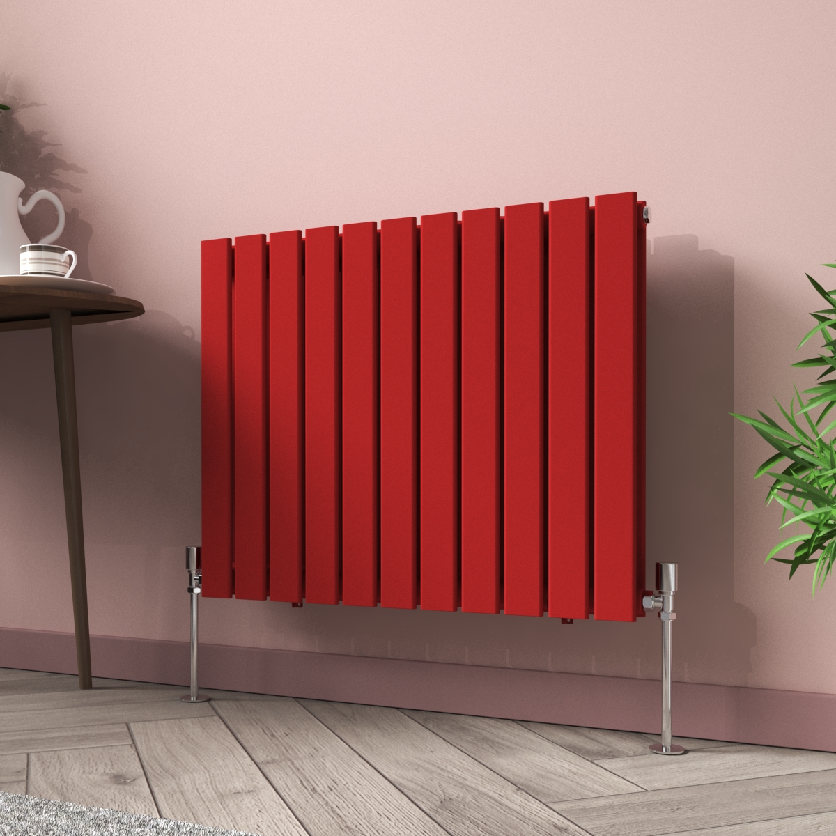 Karlstad 600 x 750mm Signal Red Double Flat Panel Horizontal Designer Radiator