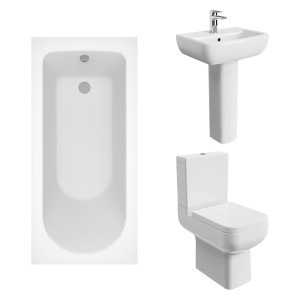 Feel 600 Modern Bathroom Suite with Essential Single Ended Bath - Choice of Bath Size, Bath Panel and Toilet Type