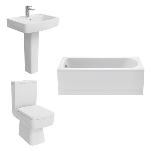 Boston Modern Bathroom Suite with Close Coupled Toilet and Essential Single Ended Bath - 1700 x 700mm - Front Bath Panel Included