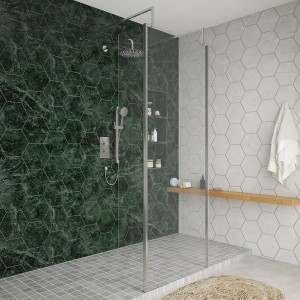 Wasdale 760mm Chrome Walk Through Wet Room Screen with 300mm Hinged Return Screens & L- Shape Support Arms