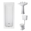 Wellington Low Level Toilet with White Seat & 600mm 2 Tap Hole Basin with 1700 x 700mm Traditional Straight Bath Single Ended
