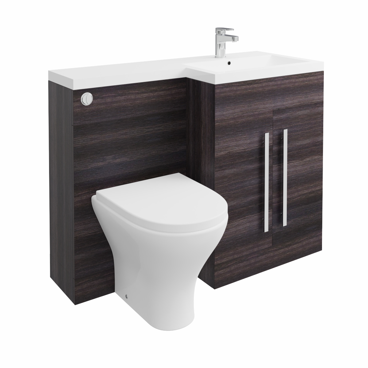 Calm Grey Right Hand Combination Vanity Unit Basin L Shape with Back to Wall Fresh Curved Toilet & Soft Close Seat & Concealed Cistern - 1100mm