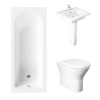 Essentials 1700 x 700mm Straight Bath Single Ended Bathroom Suite with RAK-Resort Back to Wall Pan Toilet and 550mm Full Pedestal Basin - Including Bath Panels