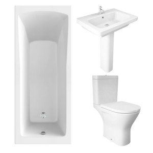 RAK Resort Maxi Open Back Toilet with 650mm Basin Modern Bathroom Suite and Single Ended Bath - 1700 x 700mm