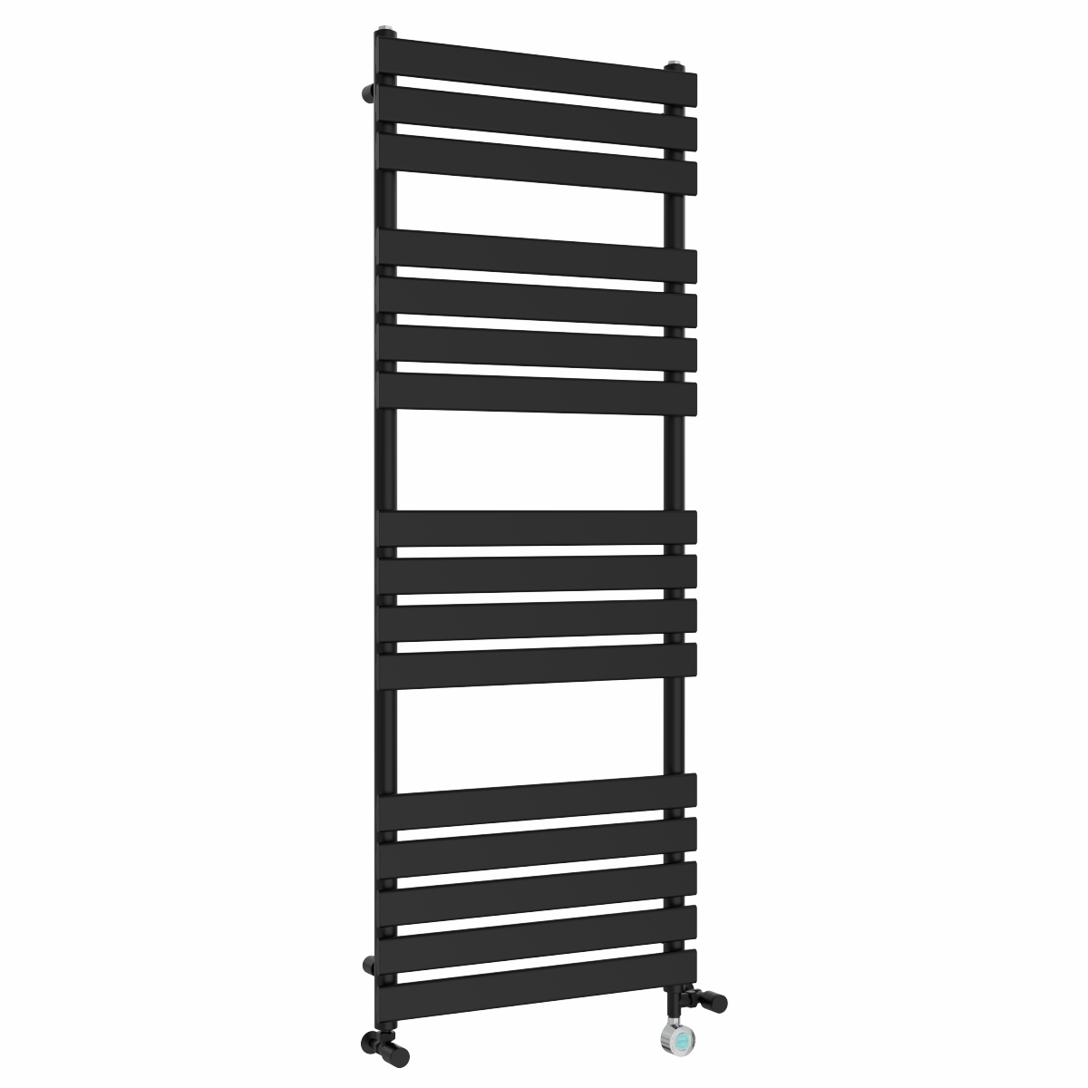 Juva 1600 x 600mm Dual Fuel Satin Black Flat Panel Thermostatic Touch Control Electric Heated Towel Rail