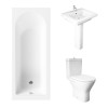Essentials 1600 x 700mm Straight Bath Single Ended Bathroom Suite with RAK-Resort Maxi Close Coupled Open Back Rimless Toilet and 550mm Full Pedestal Basin - Including Bath Panels
